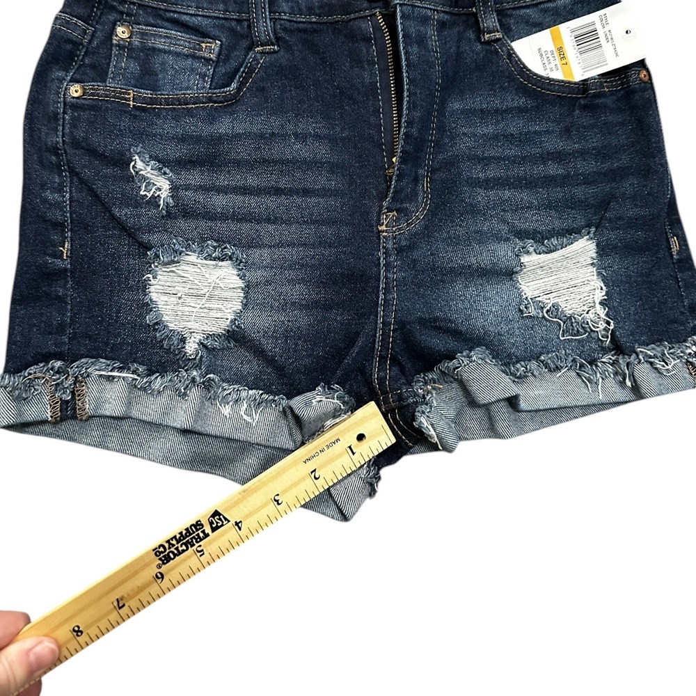WallFlower Insta Vintage Distressed‎ Denim Shorts Frayed Hem Dark Wash Size 7